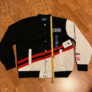 Roadtrip Ford Motor Racing Jacket Black White Red Mens Size Large snap on NWT